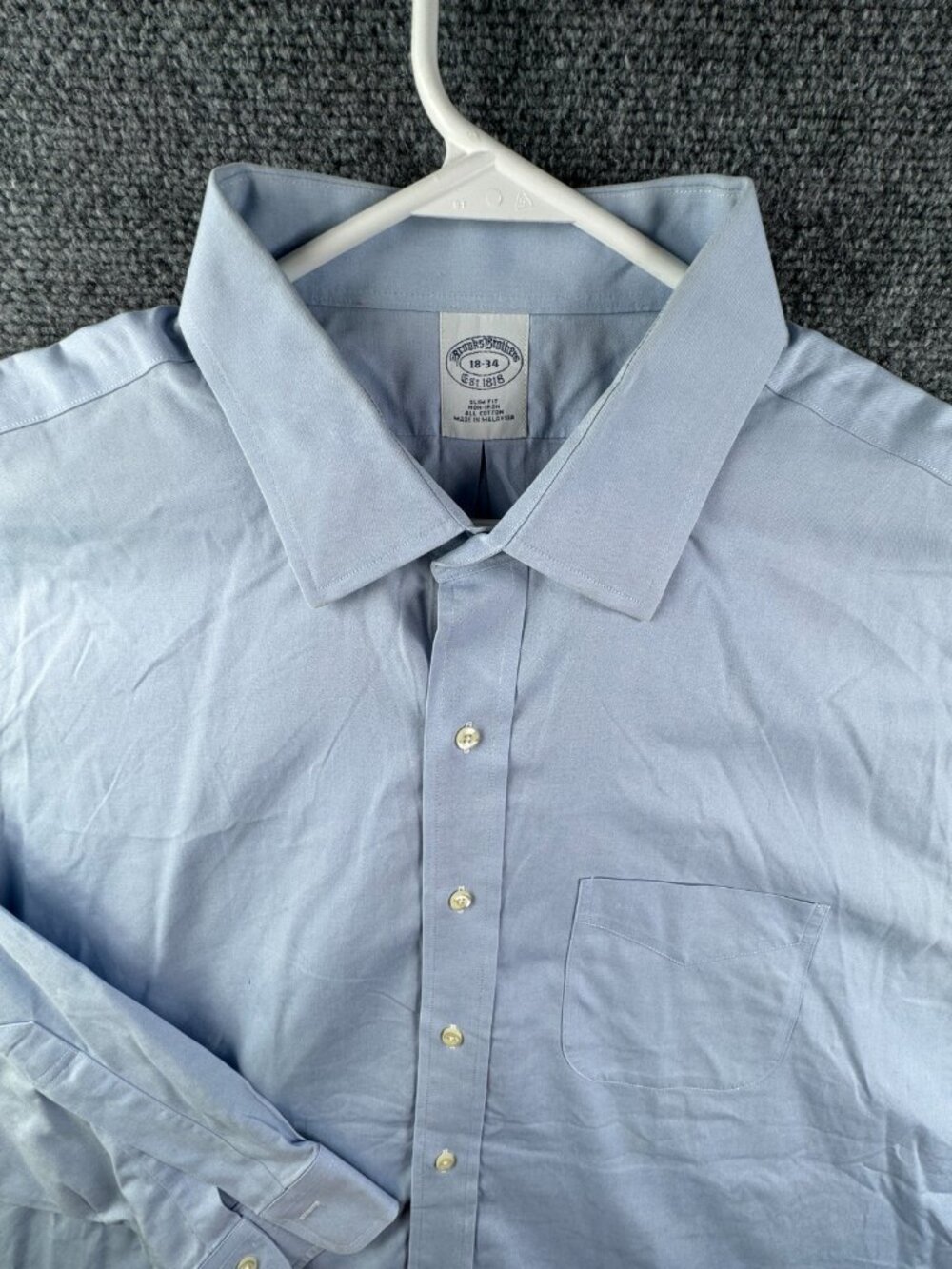 Brooks Brothers Men Button Up Shirt Long Sleeve Blue 18 34 Slim Fit Cotton Adult